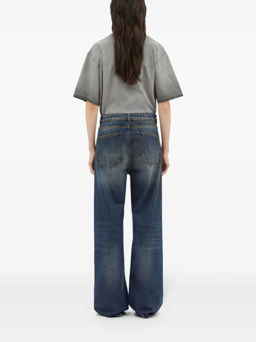 Whisker Effect Wide Leg Jeans