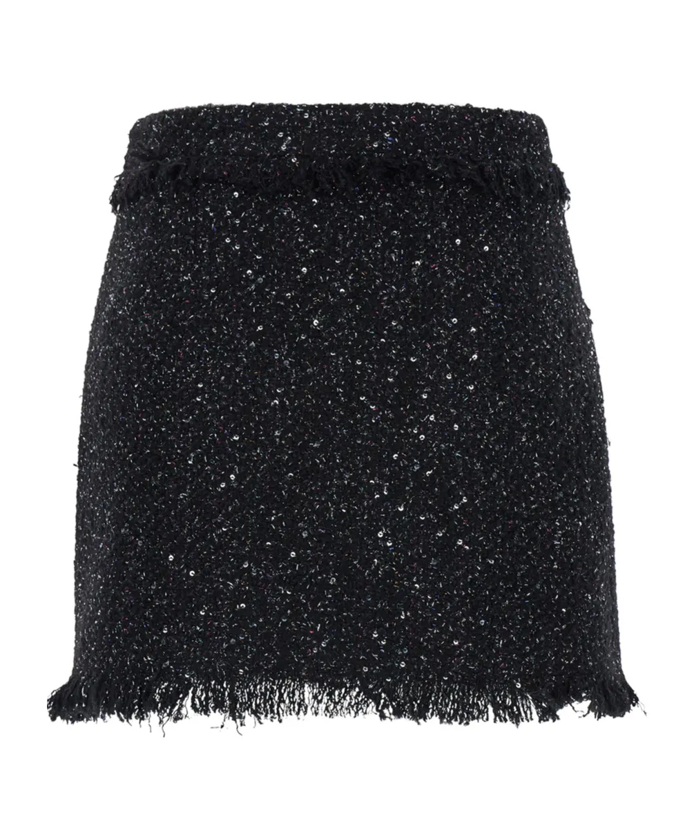 High-Waist Frayed-Trim Bouclé Mini Skirt