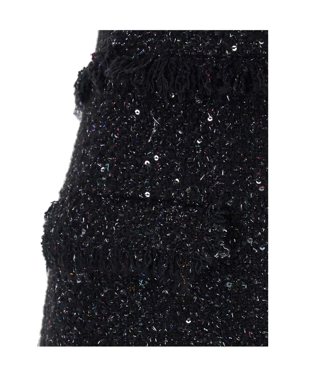 High-Waist Frayed-Trim Bouclé Mini Skirt