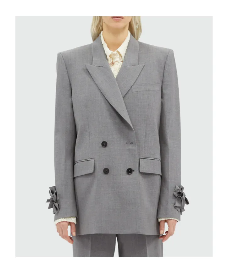 Floral-Appliqué Logo Patch Blazer
