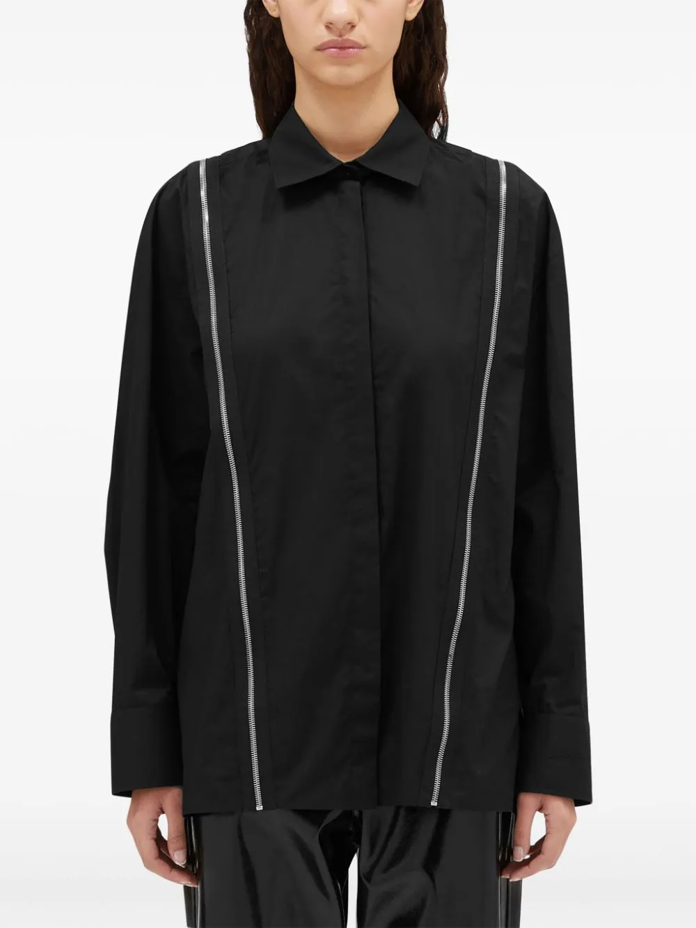 Zip-Detailed Long-Sleeved Straight Hem Shirt