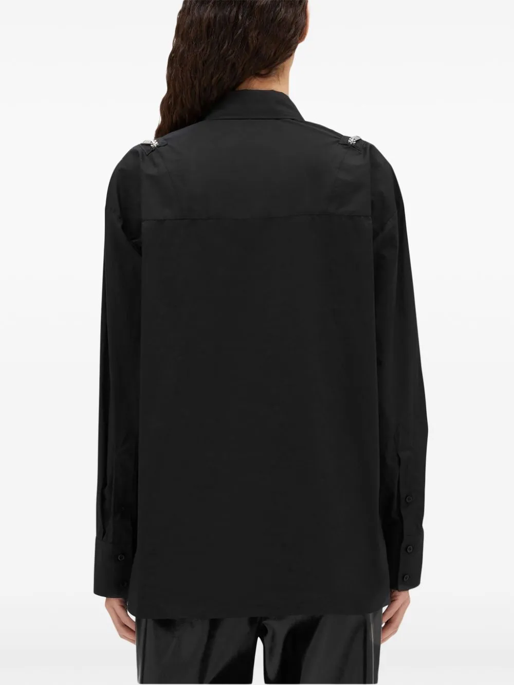 Zip-Detailed Long-Sleeved Straight Hem Shirt