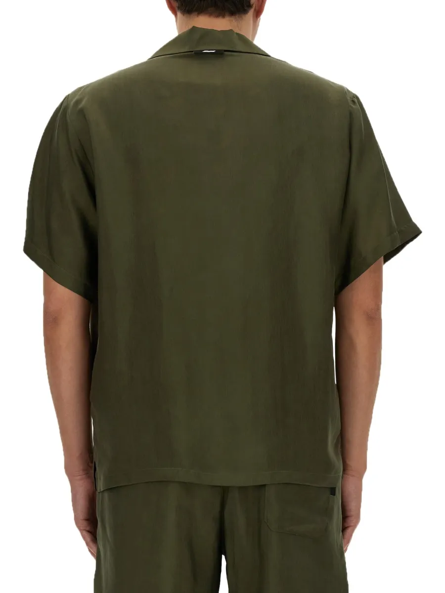 Logo Embroidered Satin Bowling Shirt