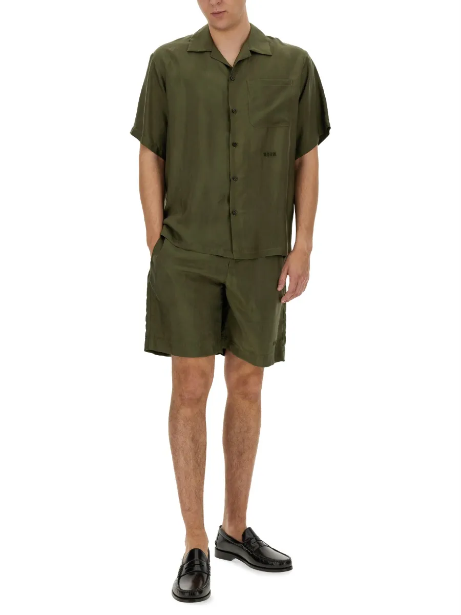 Logo Embroidered Satin Bowling Shirt
