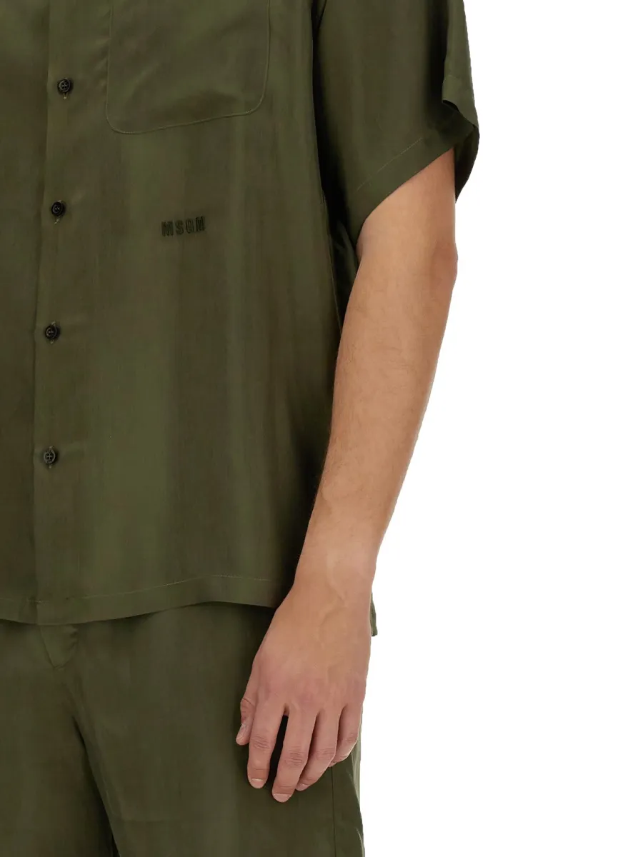 Logo Embroidered Satin Bowling Shirt