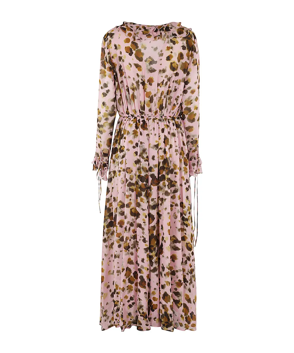 Abstract-Print Ruffle-Detailing Dress