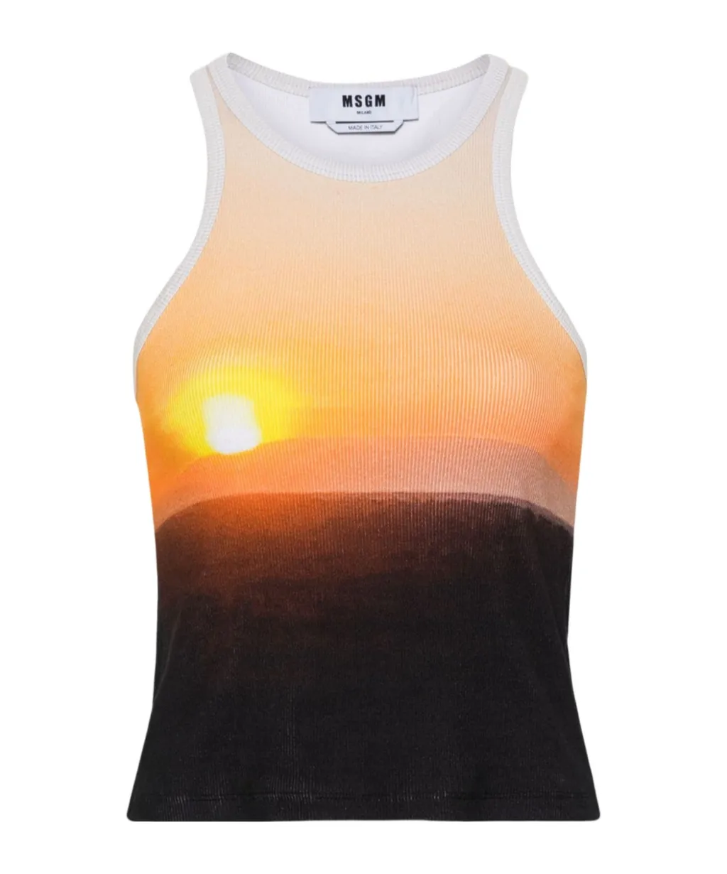 Sunset Motif Ribbed Knit Top