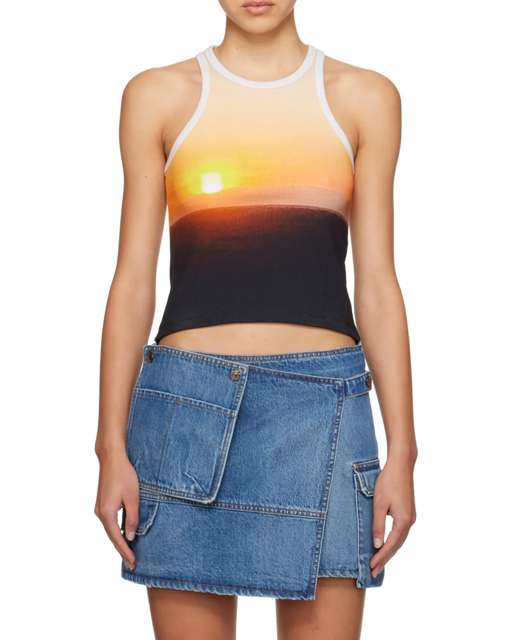 Sunset Motif Ribbed Knit Top