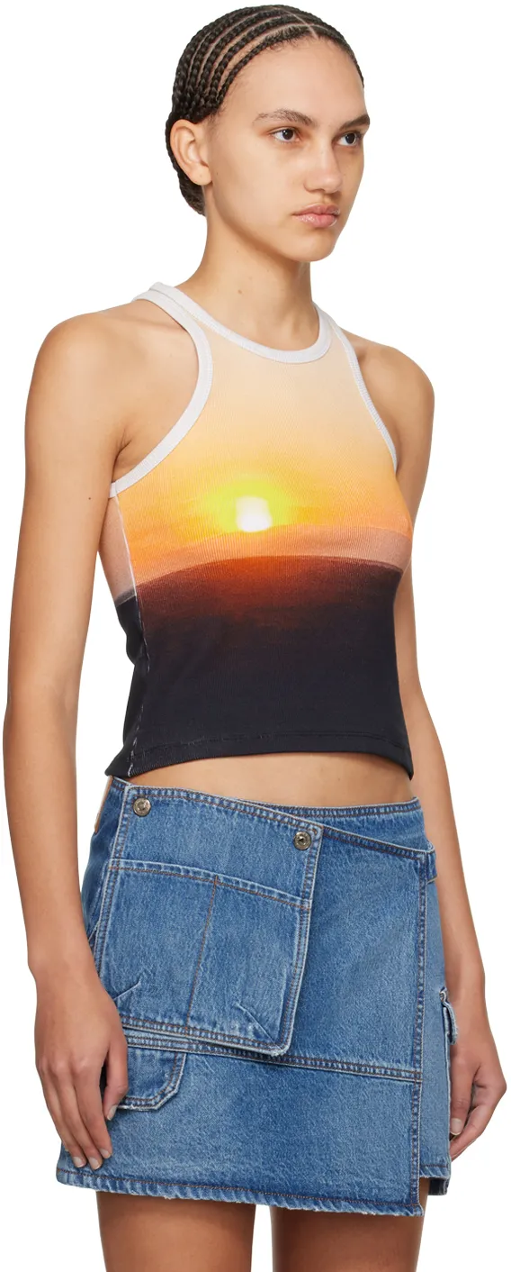 Sunset Motif Ribbed Knit Top