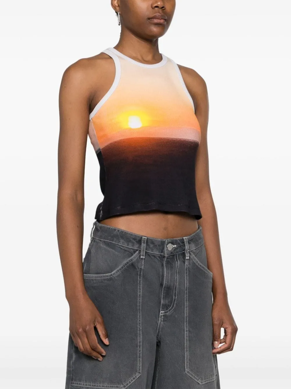 Sunset Motif Ribbed Knit Top