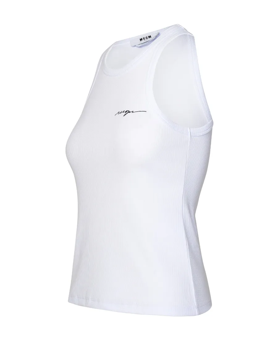 Logo Embroidered Sleeveless Ribbed Tank Top
