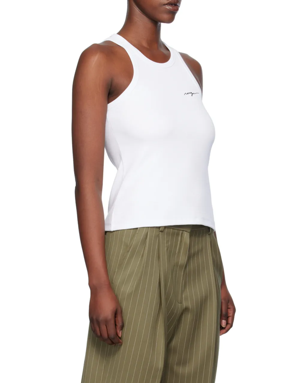 Logo Embroidered Sleeveless Ribbed Tank Top