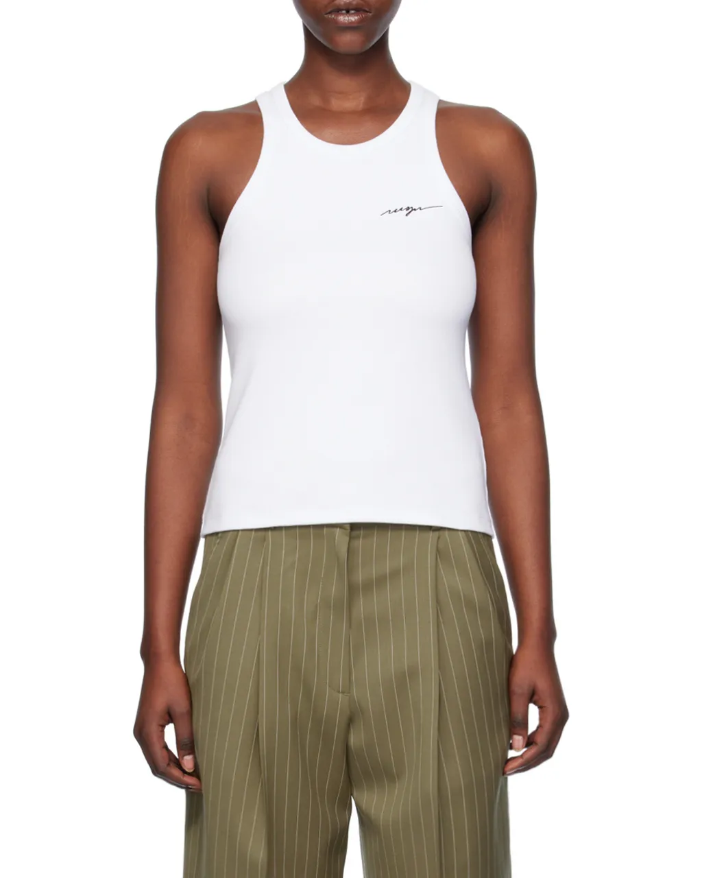 Logo Embroidered Sleeveless Ribbed Tank Top