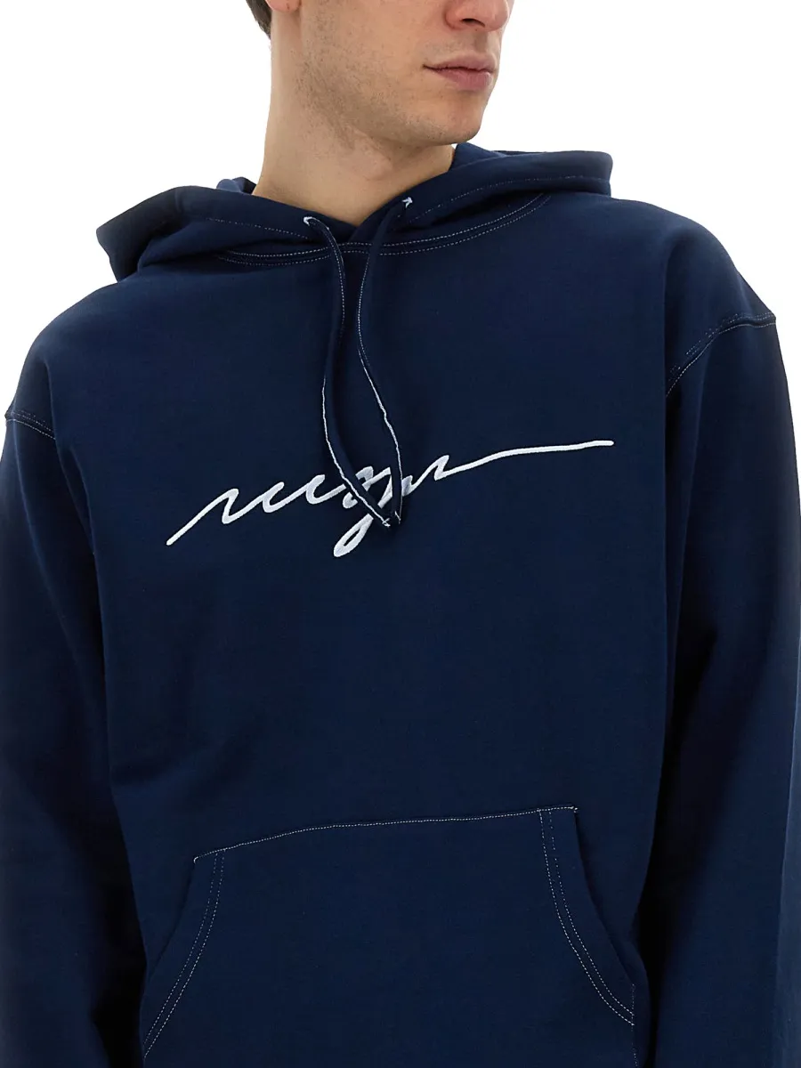 Logo Embroidered Drawstring Hoodie