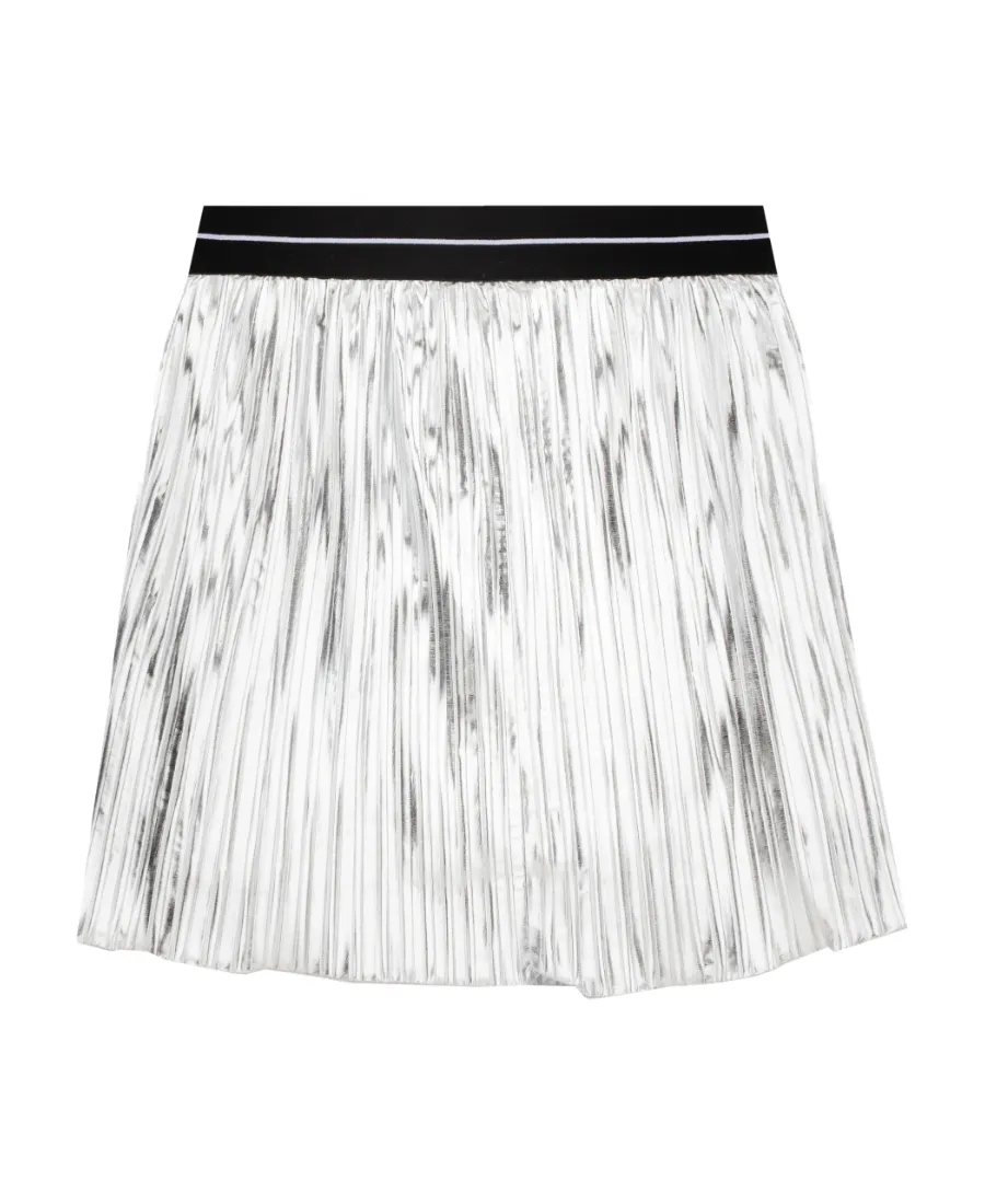 Logo-Waistband Metallic-Finish Pleated Skirt