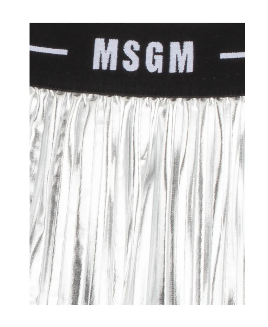 Logo-Waistband Metallic-Finish Pleated Skirt