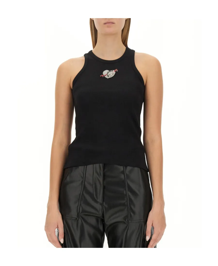 Heart Embellished Ribbed Tank Top