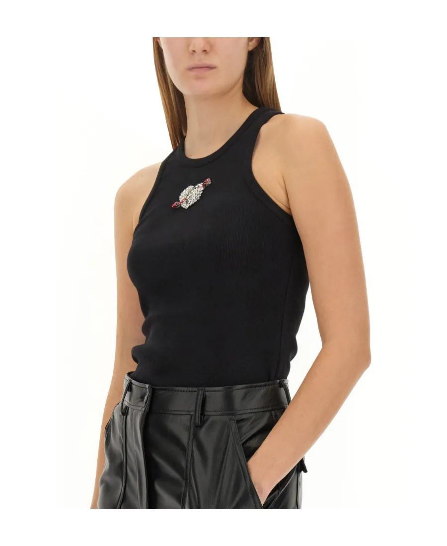 Heart Embellished Ribbed Tank Top