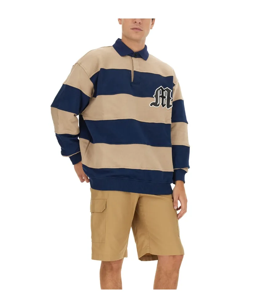 Logo-Patch Striped Long Sleeved Polo Sweatshirt