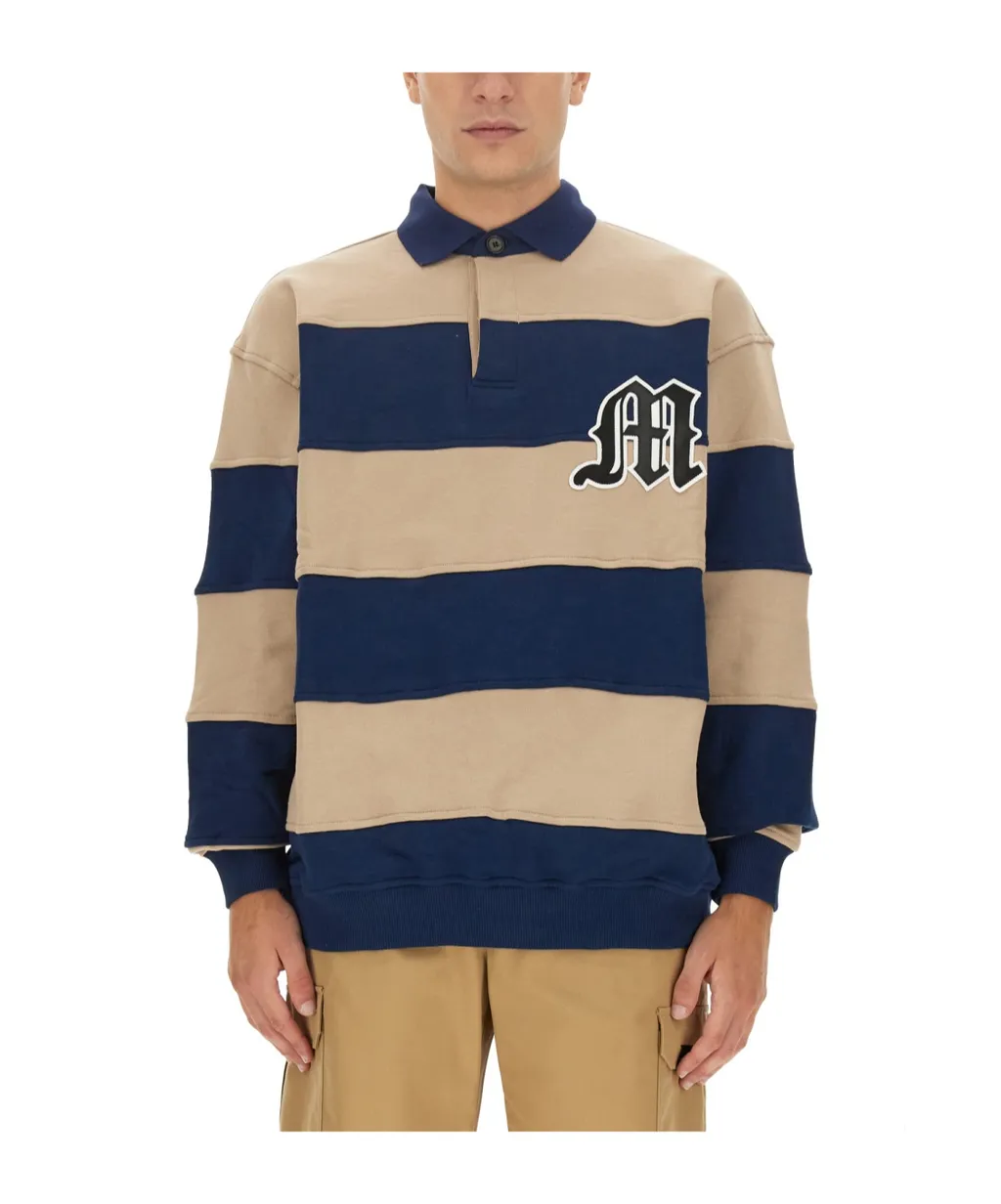 Logo-Patch Striped Long Sleeved Polo Sweatshirt