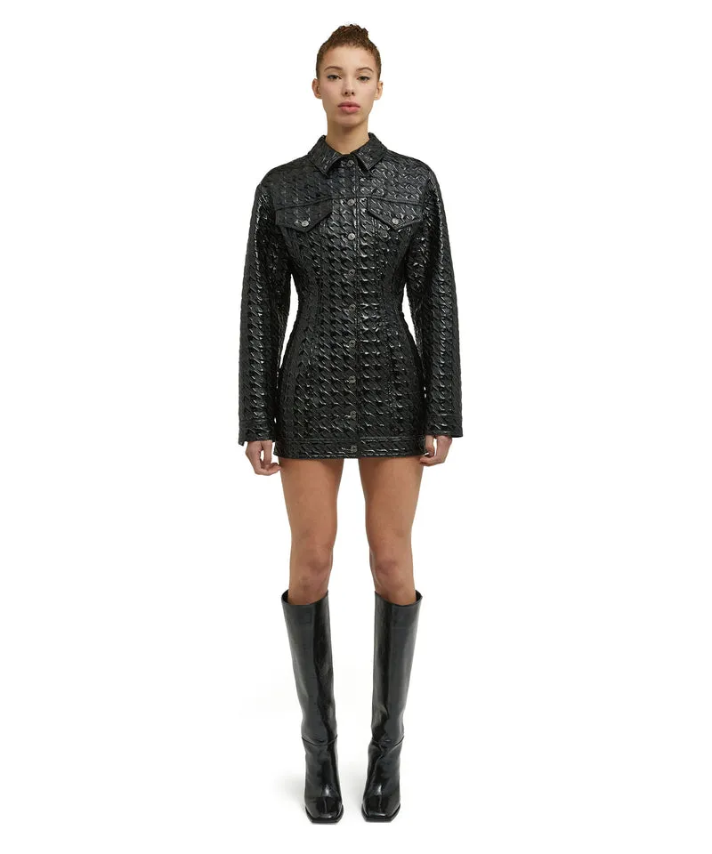 Embossed-Pattern Faux-Leather Shirt Jacket