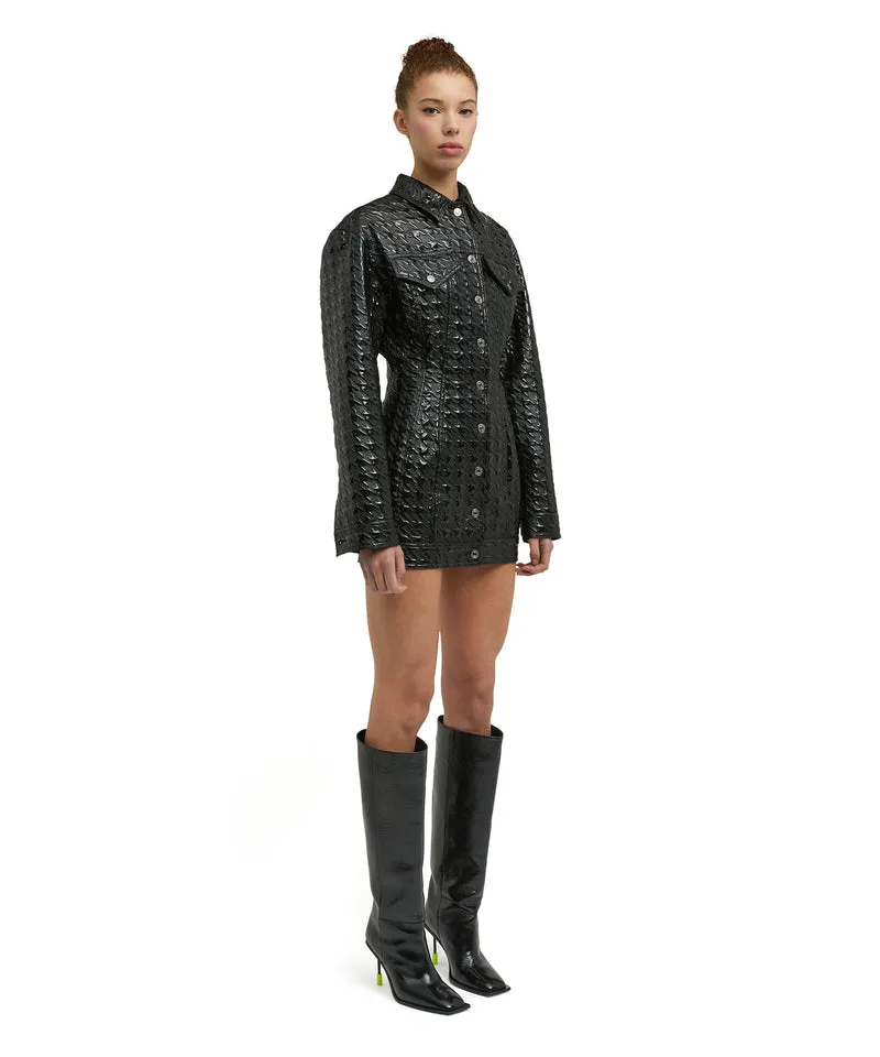 Embossed-Pattern Faux-Leather Shirt Jacket