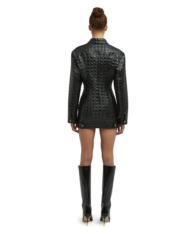 Embossed-Pattern Faux-Leather Shirt Jacket