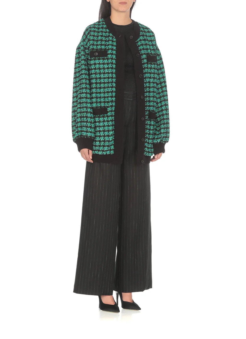Houndstooth-Pattern Tweed Cardi-Coat