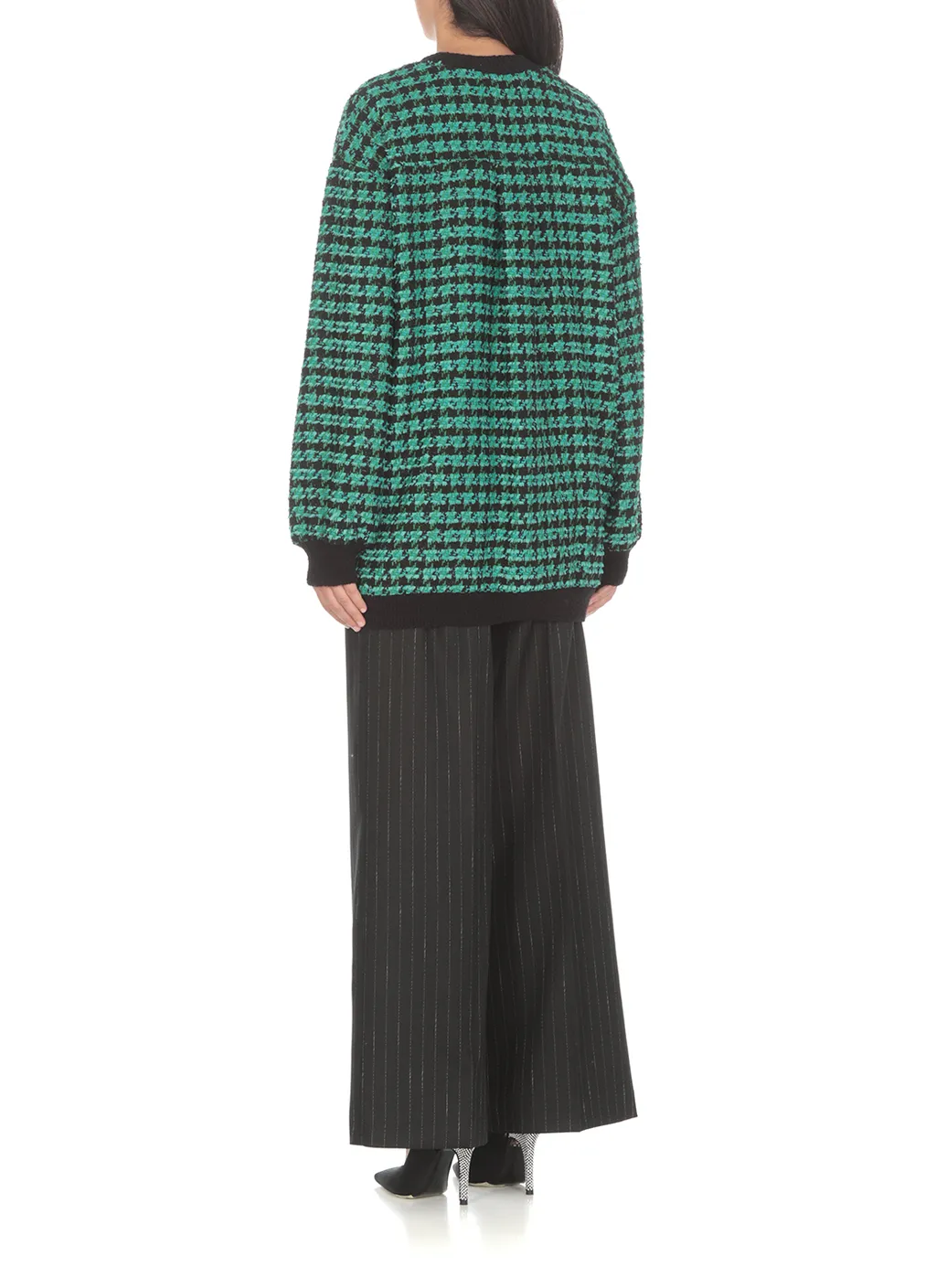 Houndstooth-Pattern Tweed Cardi-Coat