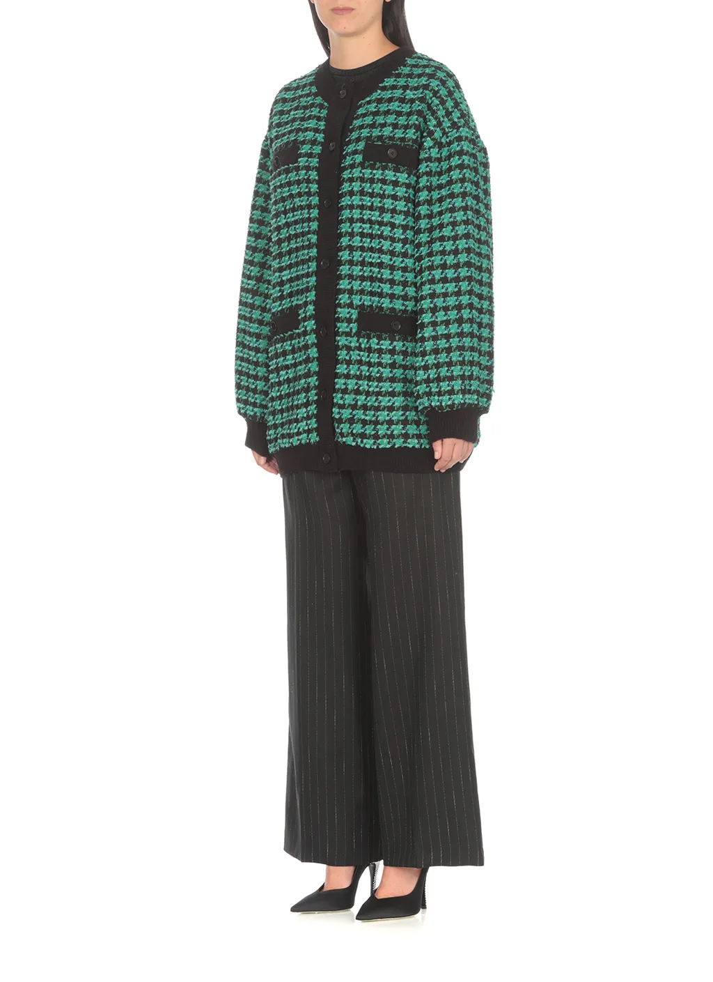 Houndstooth-Pattern Tweed Cardi-Coat