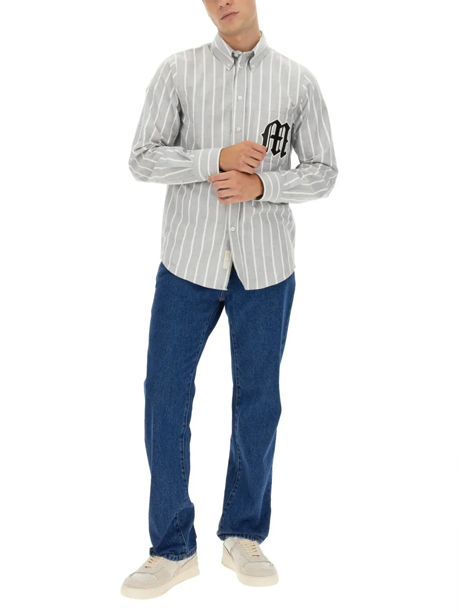 Logo Patch Striped Buttoned Shirt