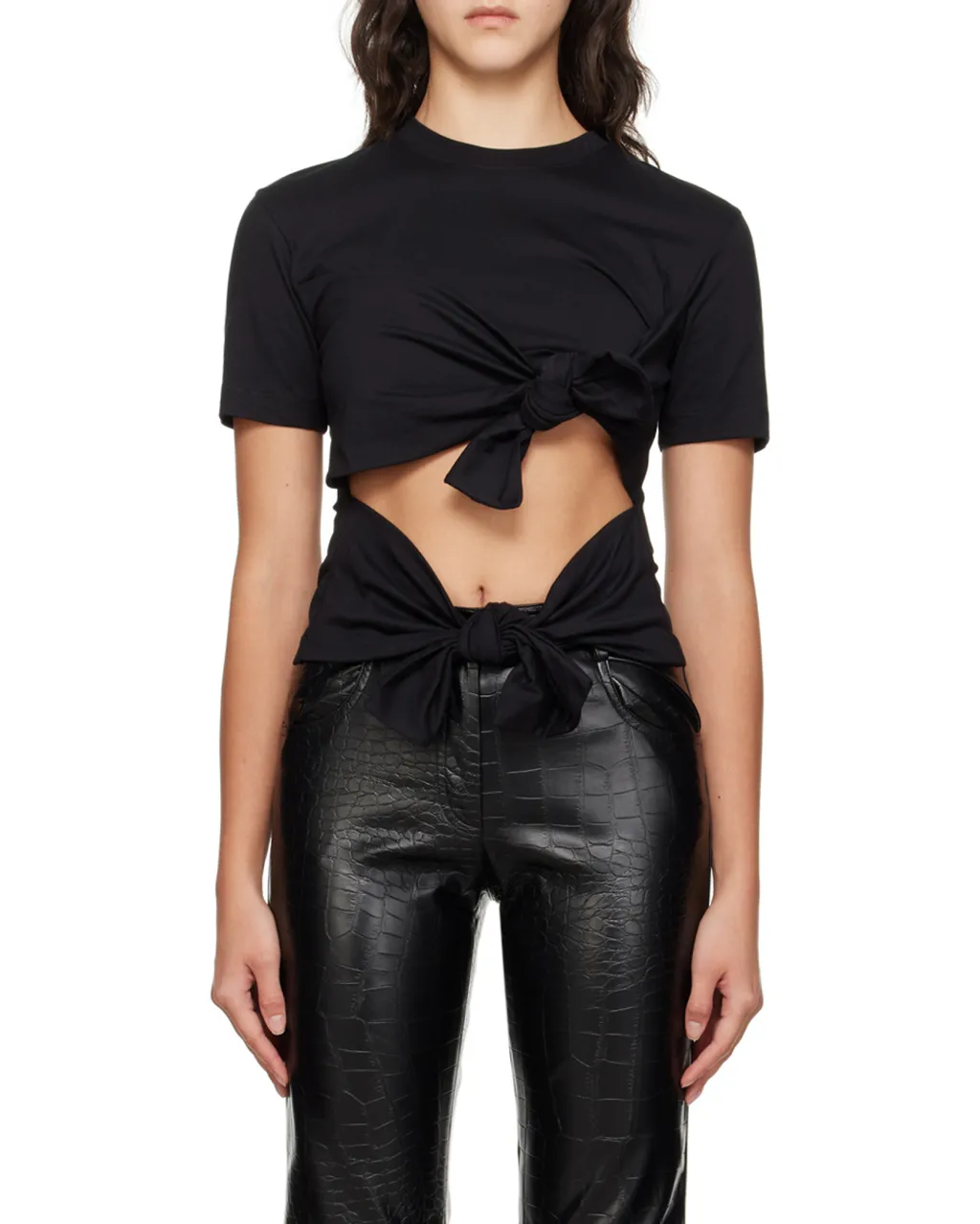 Pussy-Bow Fastening Cotton T-Shirt