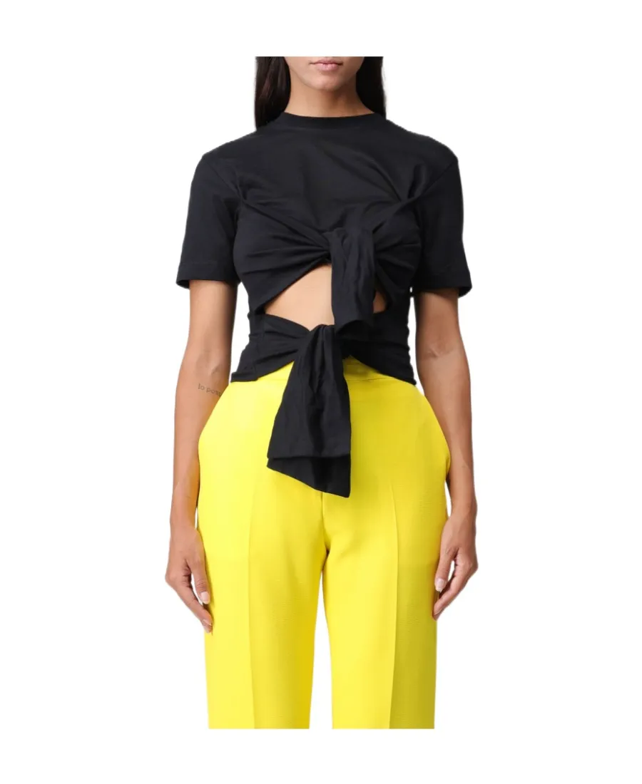 Pussy-Bow Fastening Cotton T-Shirt