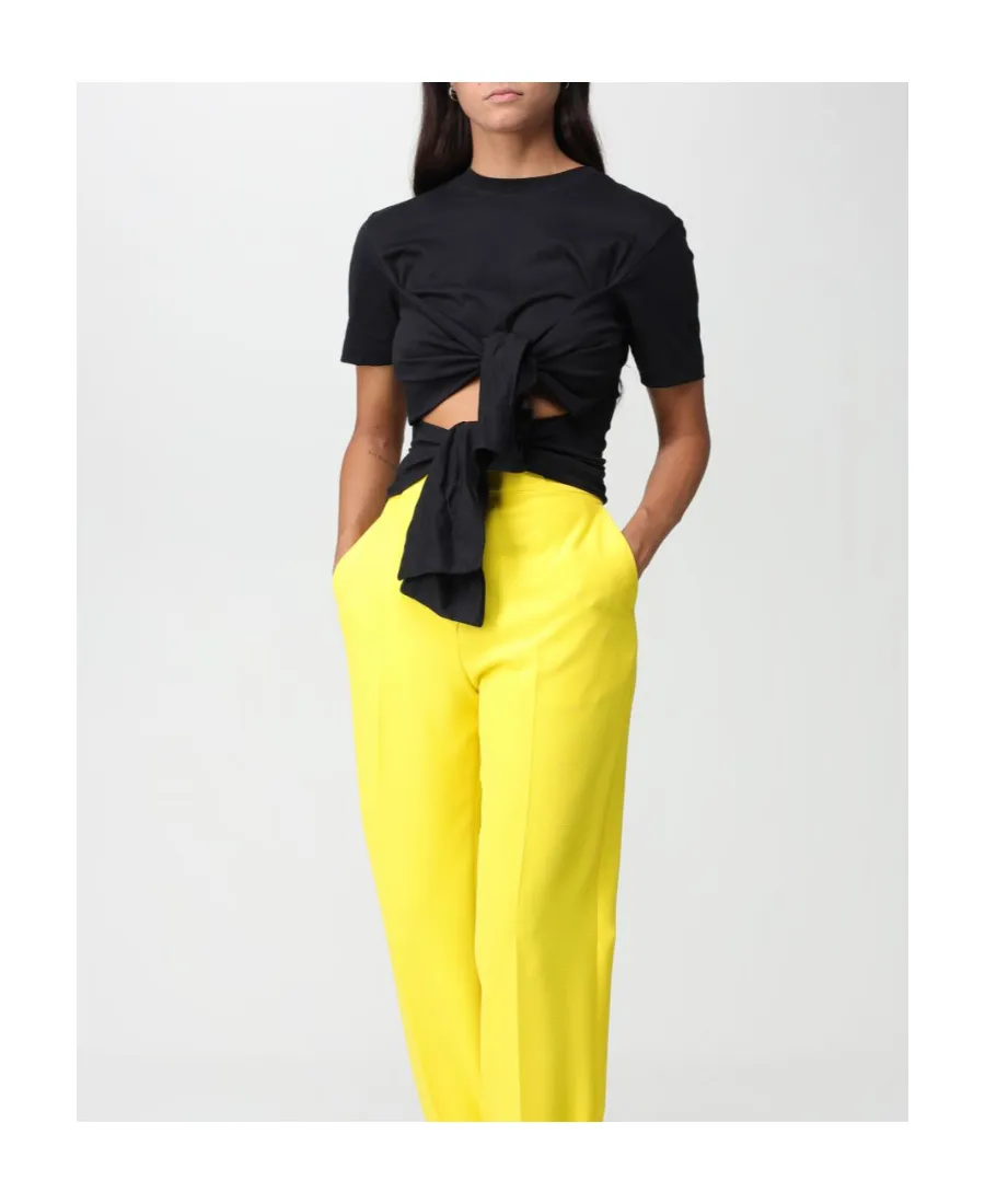Pussy-Bow Fastening Cotton T-Shirt