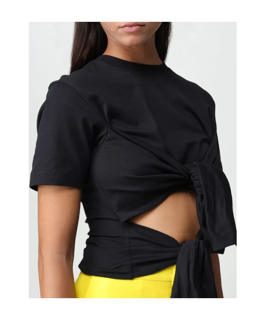 Pussy-Bow Fastening Cotton T-Shirt