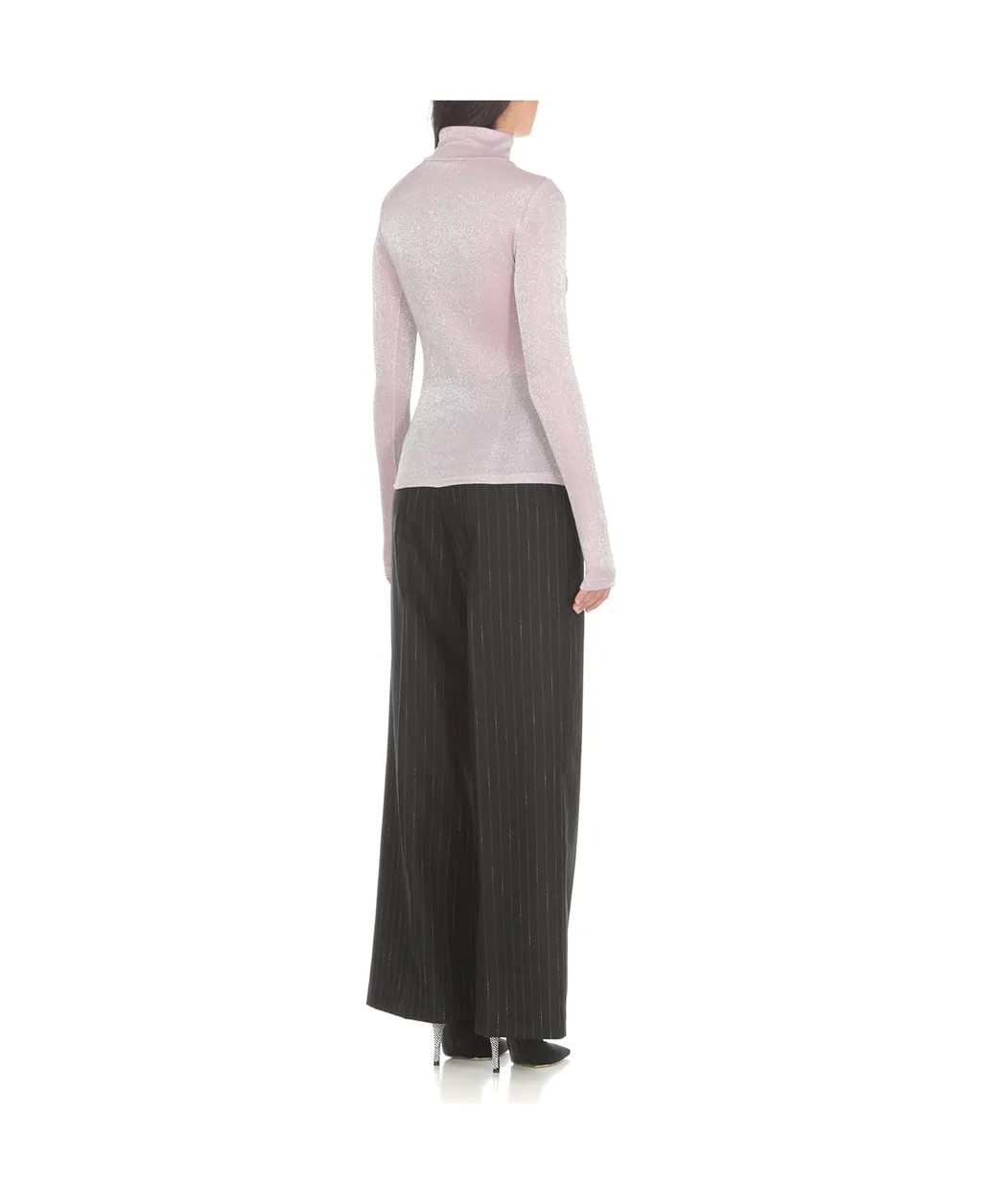 Glittery Gathered High-Neck Metallic T-Shirt