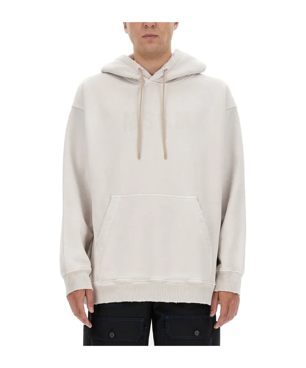 Distressed Effect Drawstring Hoodie