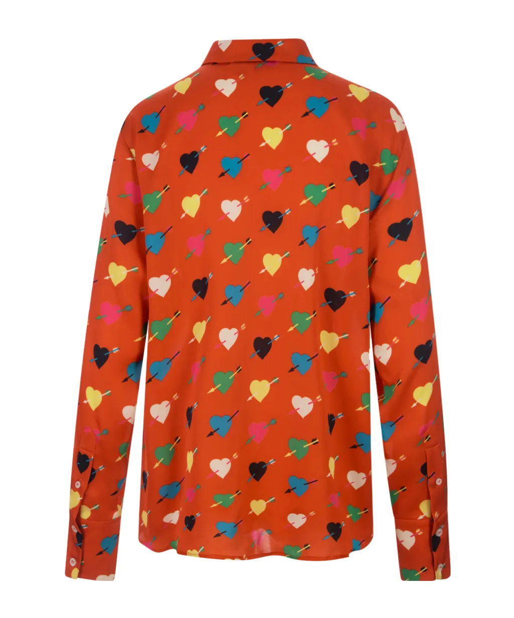 Heart Printed Straight Hem Shirt