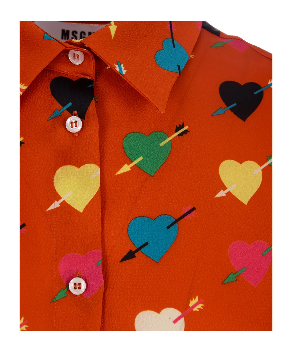 Heart Printed Straight Hem Shirt