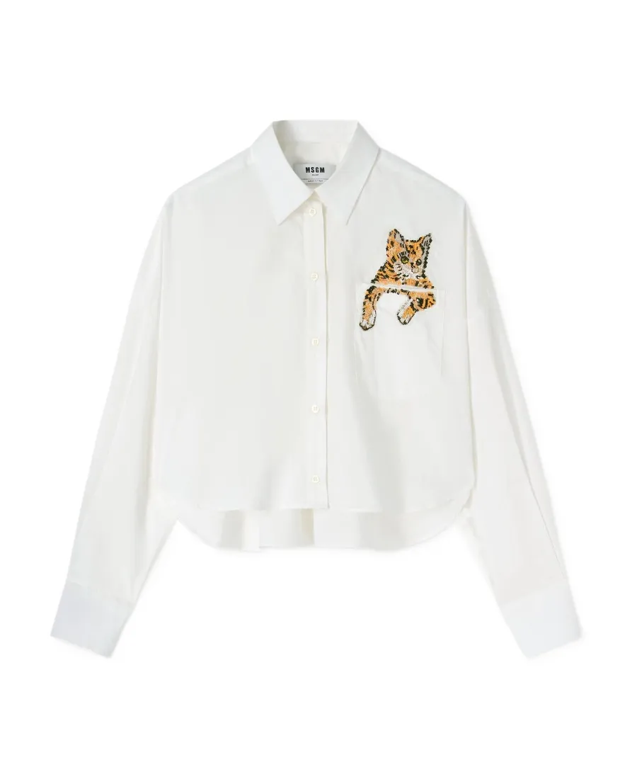 Sequin-Embellished Cat Cotton Shirt
