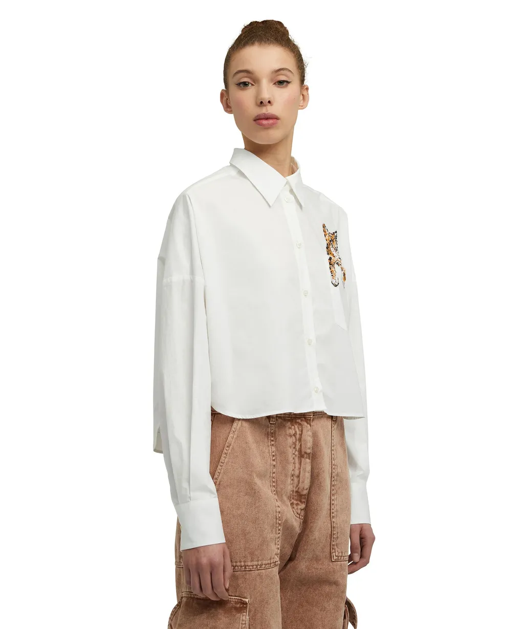 Sequin-Embellished Cat Cotton Shirt