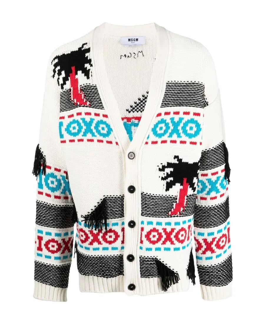 Patterned Intarsia-Knit Cardigan