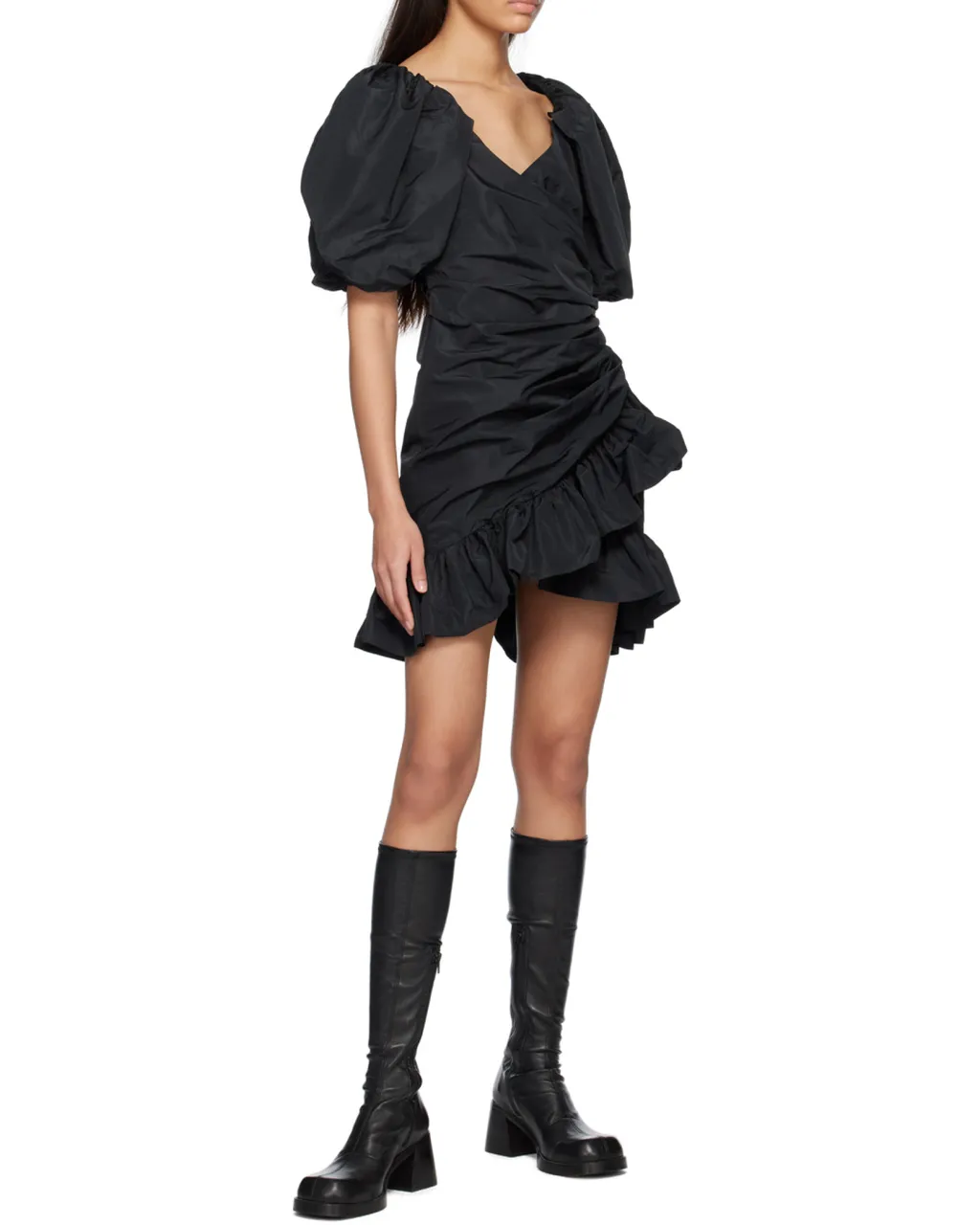 Ruffle Detailed Puff-Sleeved Dress