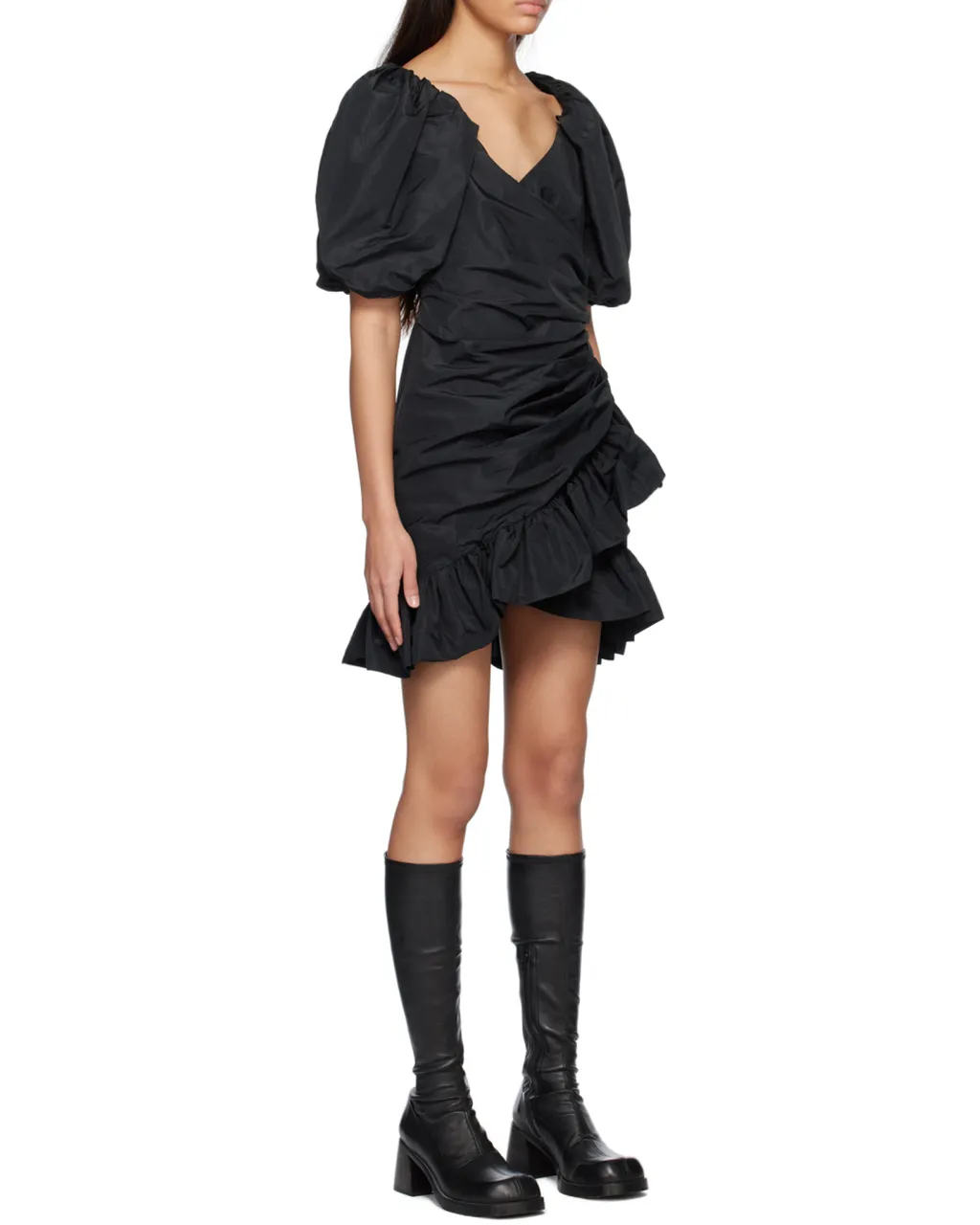 Ruffle Detailed Puff-Sleeved Dress