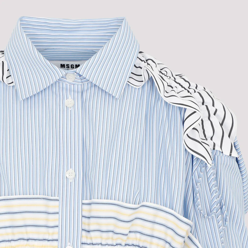 Ruffle-Stripe-Detail Buttoned Mini Dress
