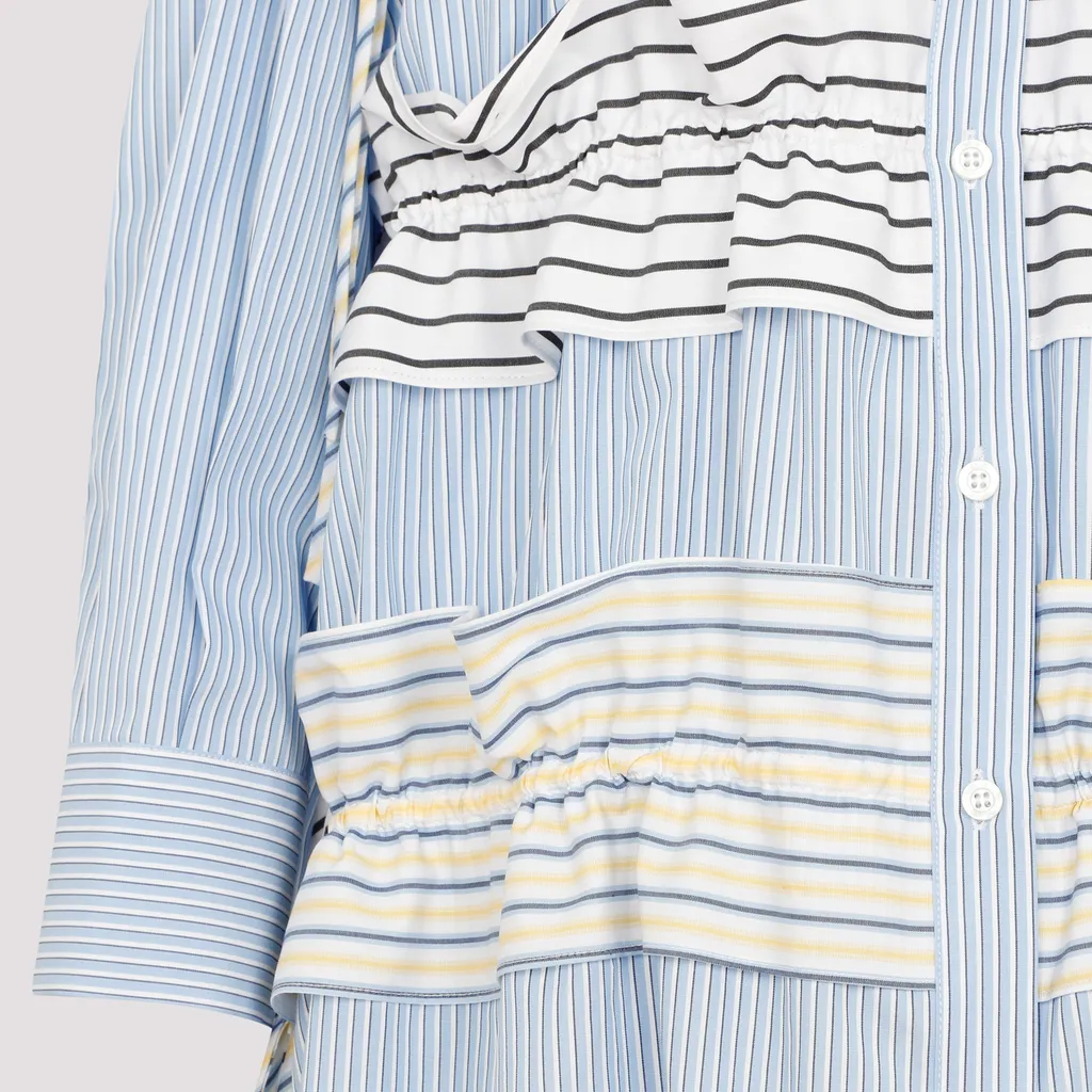 Ruffle-Stripe-Detail Buttoned Mini Dress