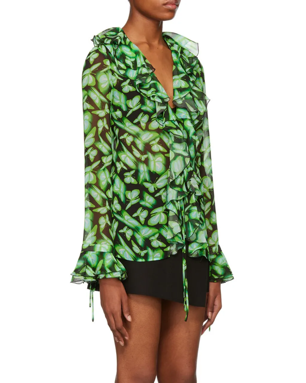 Graphic-Print Ruffle-Detail Blouse
