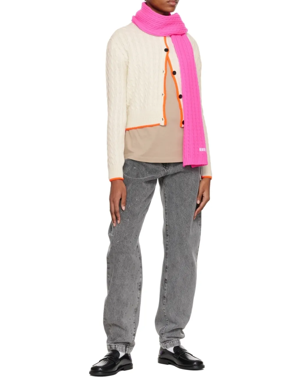 Cable Knit Embroidered-Logo Scarf