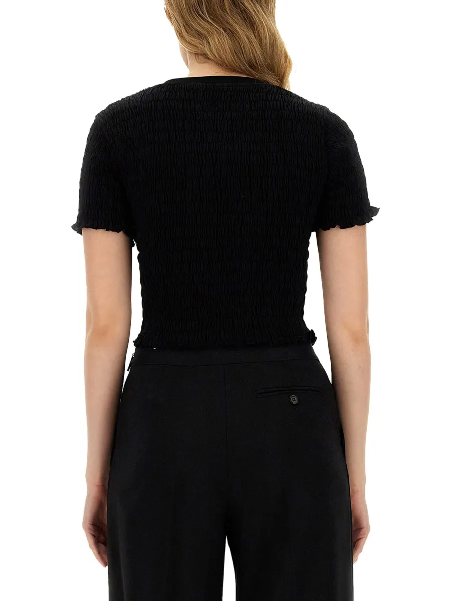 Logo-Printed Smocked Cropped Top