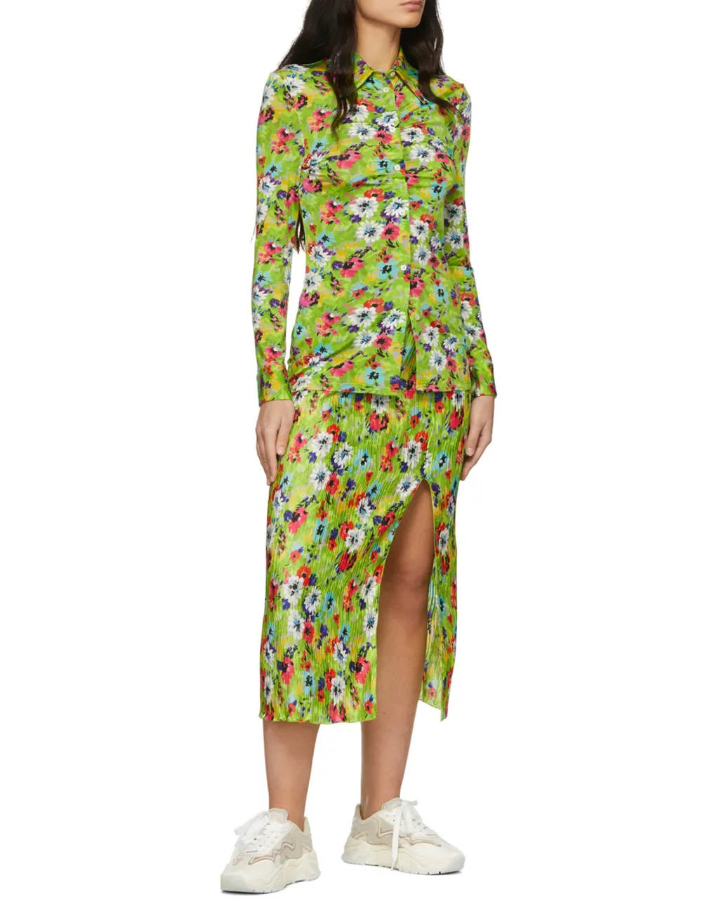 Floral-Print Ruched Slim Shirt